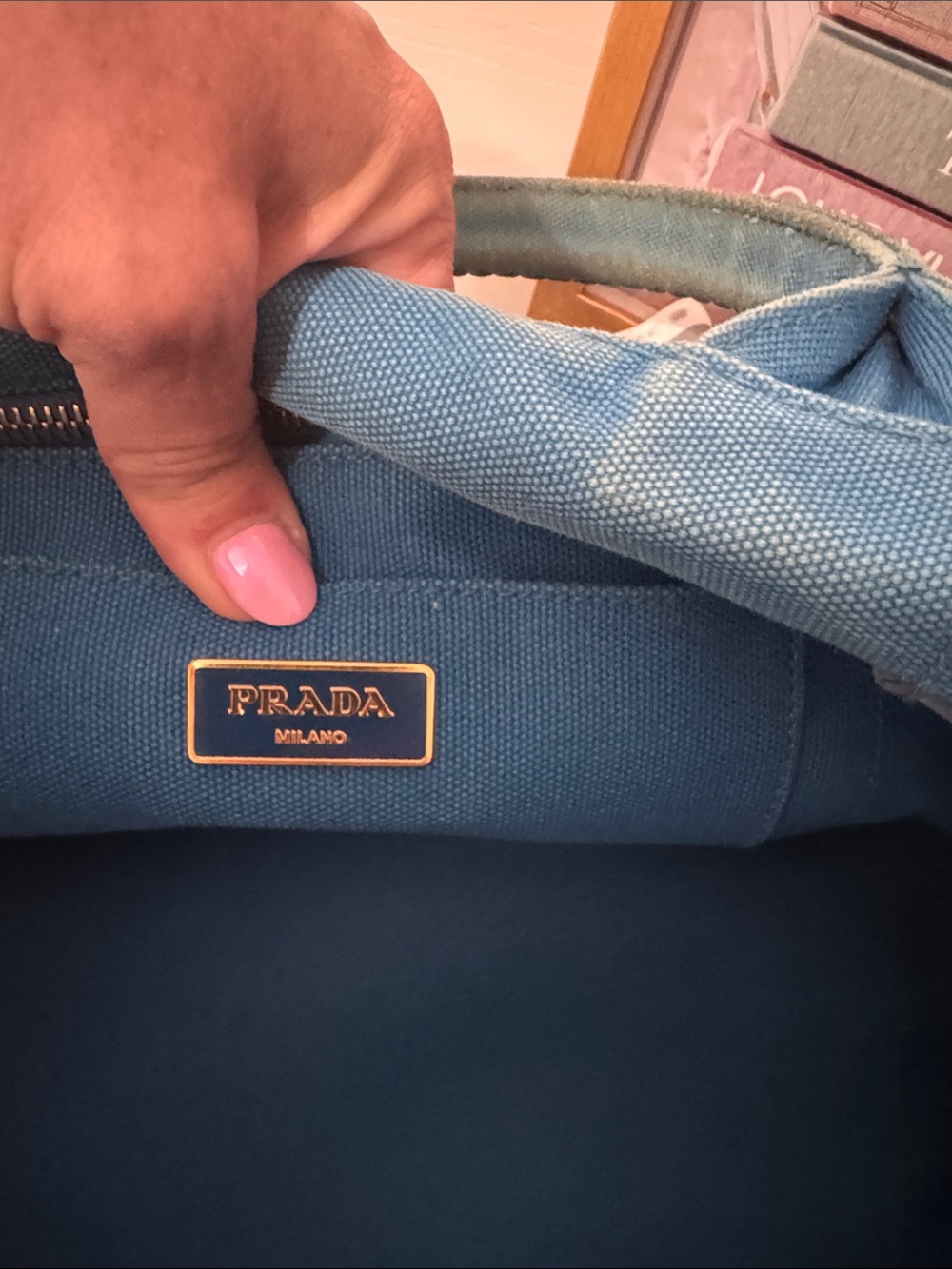 Prada canapa Blue Canvas Tote with authenticity card and unbranded strap - Picture 12 of 15